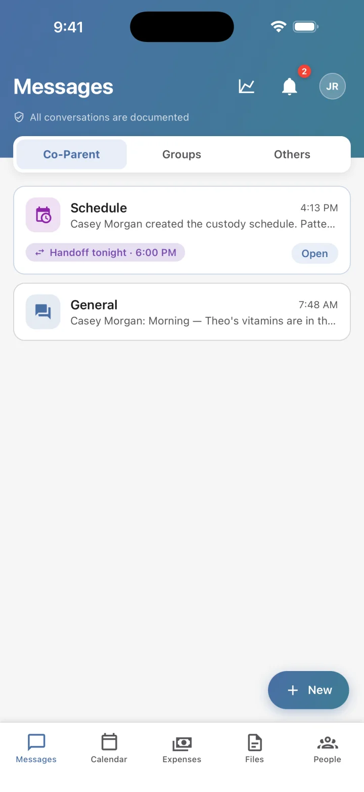 CoParentPro messages screen with tone guidance