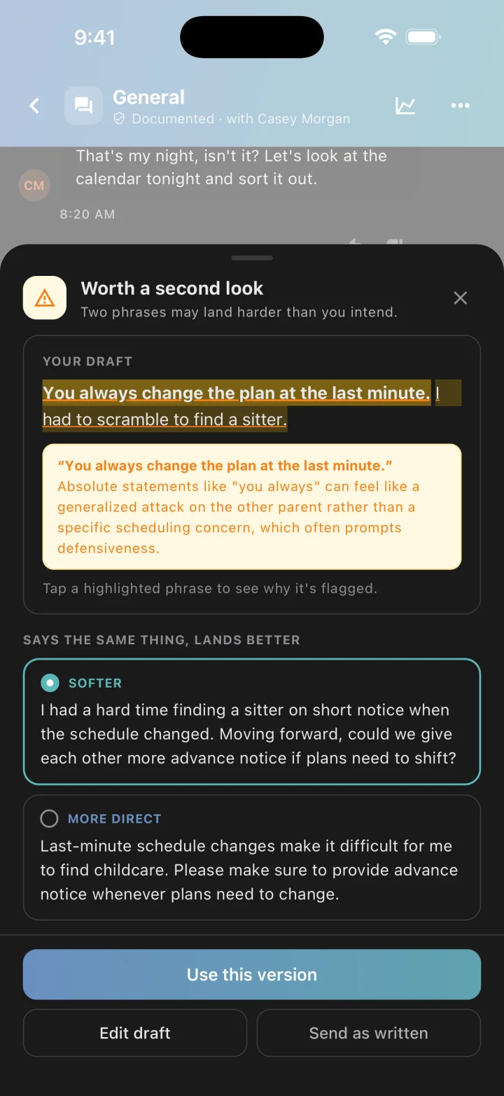 AI message review sheet